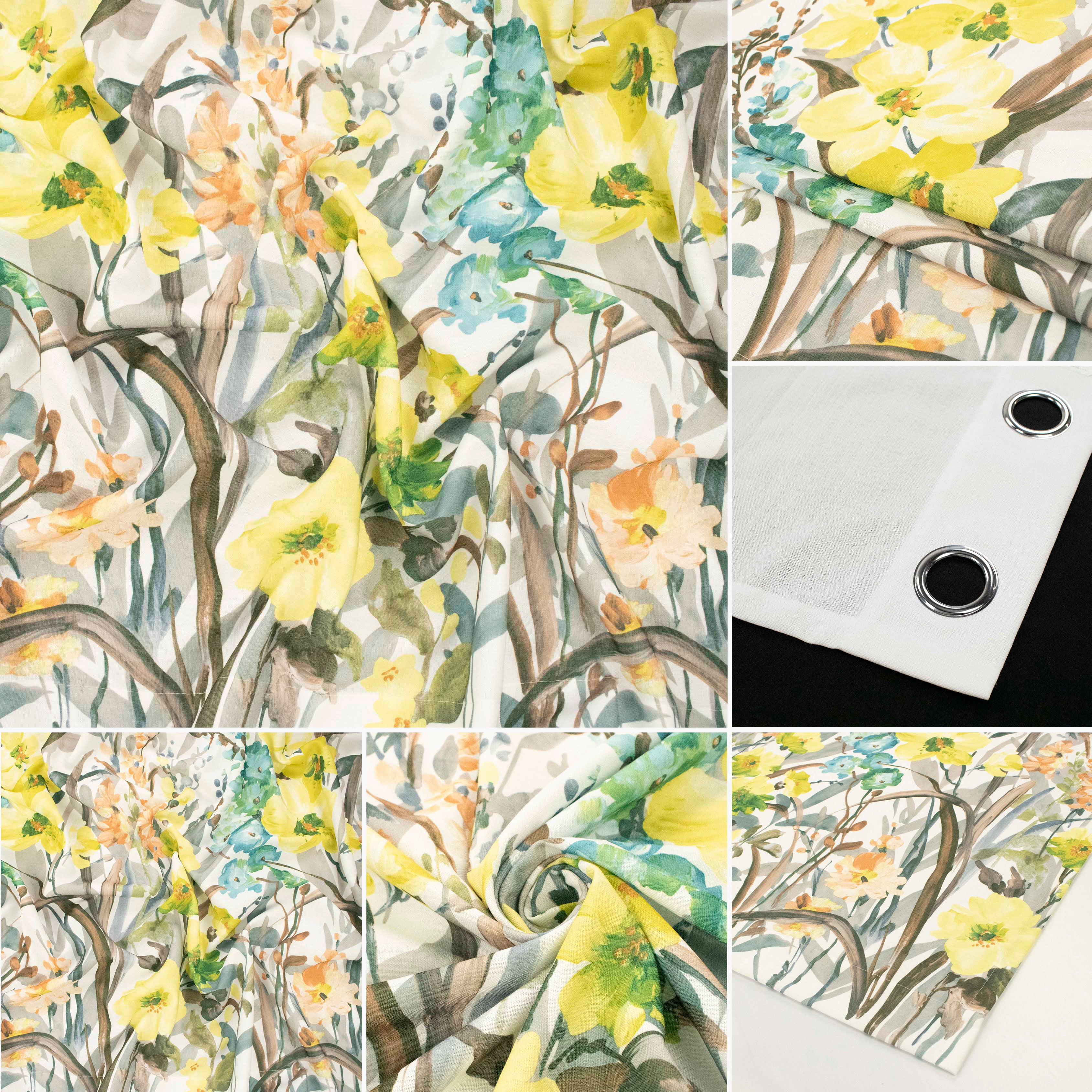 Spring Meadow Floral Printed Ready to Hang Eyelet Curtain