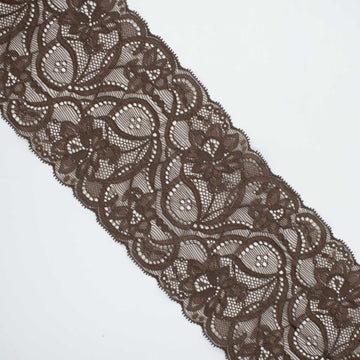 Floral & leaves Stretch Raschel Brown Lace Trim 11cm