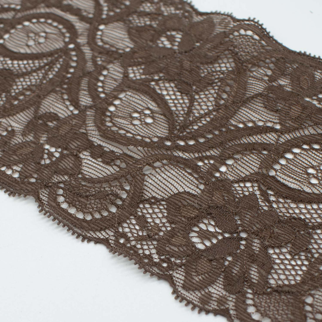 Floral & leaves Stretch Raschel Brown Lace Trim 11cm