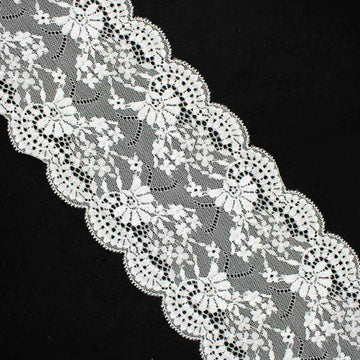 Large Floral Raschel White Voil Lace Trim 12.5cm