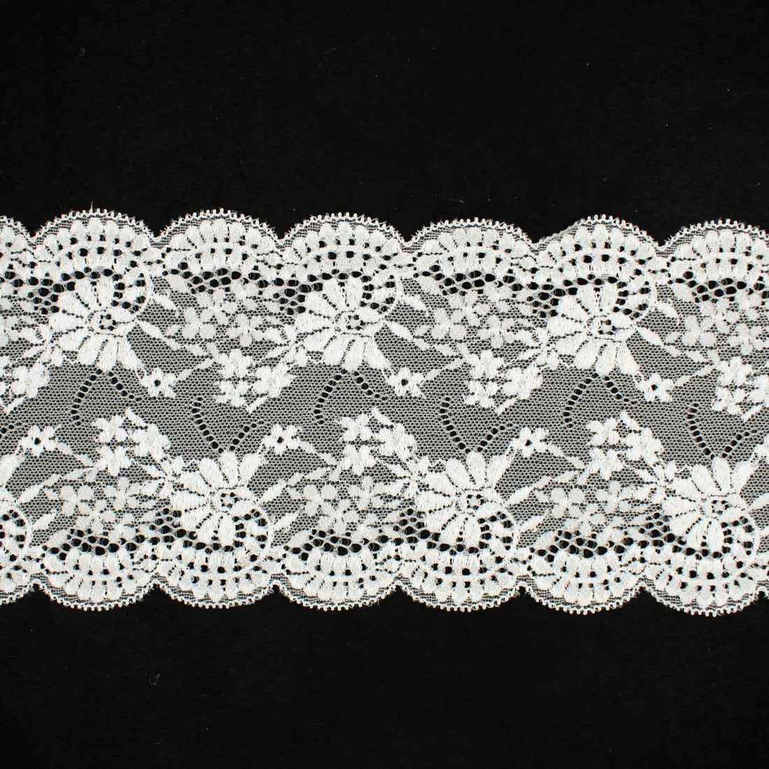 Large Floral Raschel White Voil Lace Trim 12.5cm