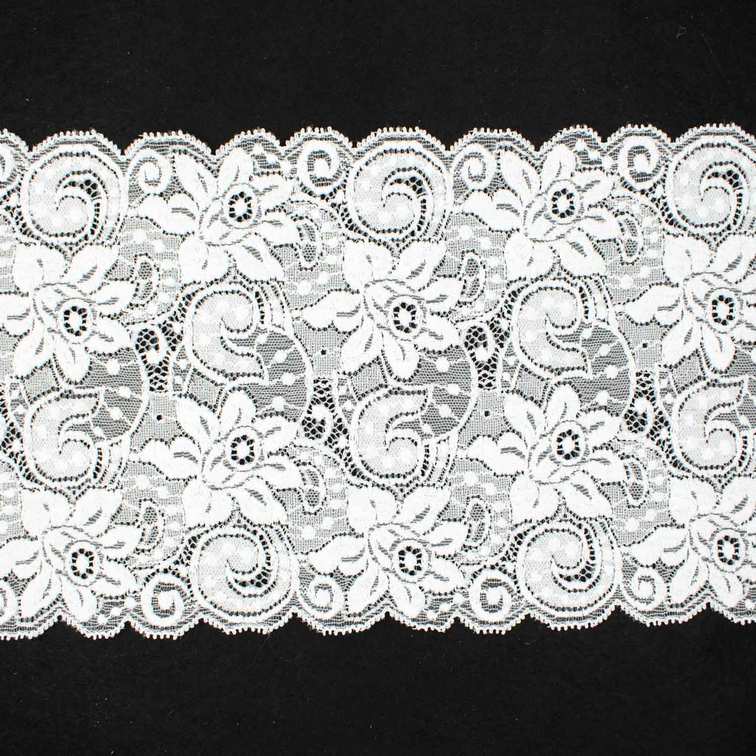 Large Floral Raschel White Lace Trim 12cm