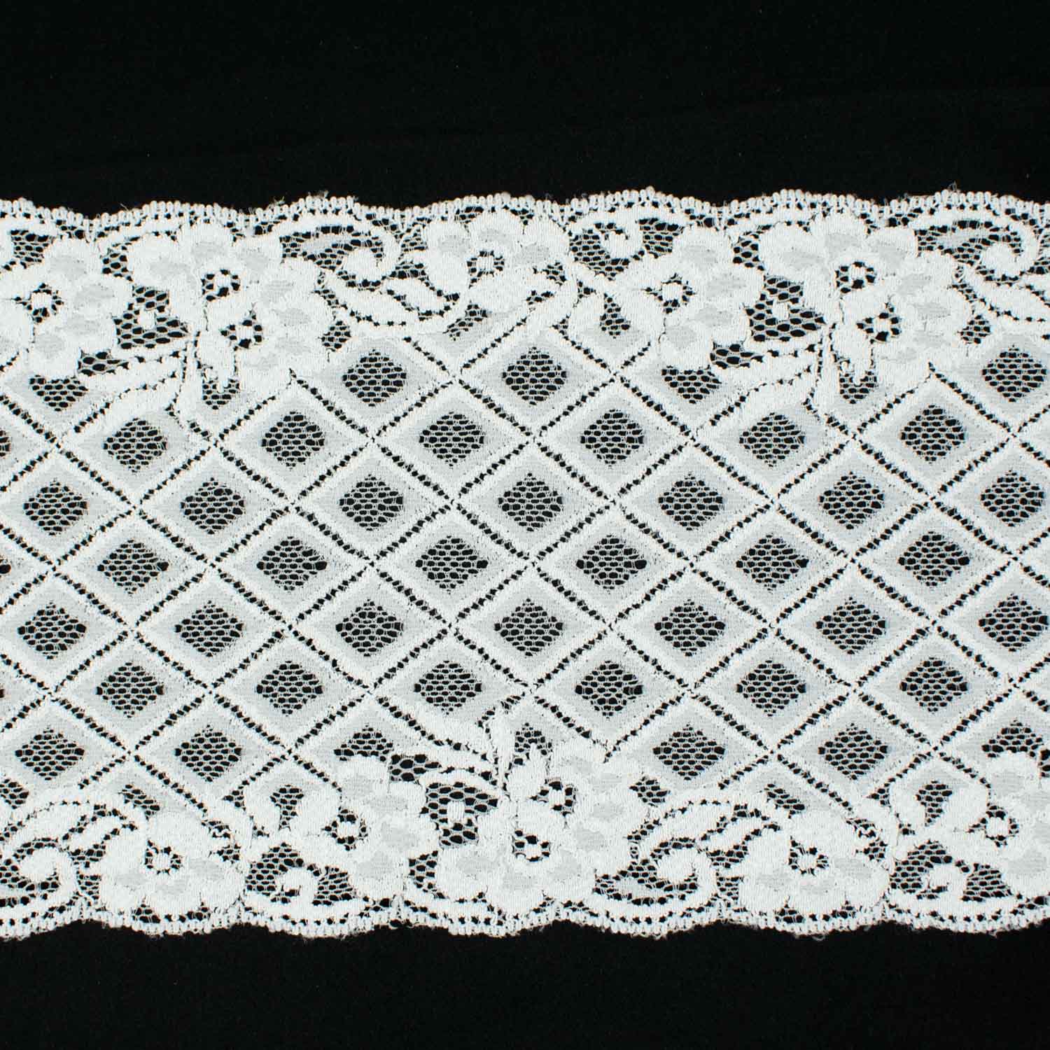 White Floral Stretch Raschel Lace Trim 13cm