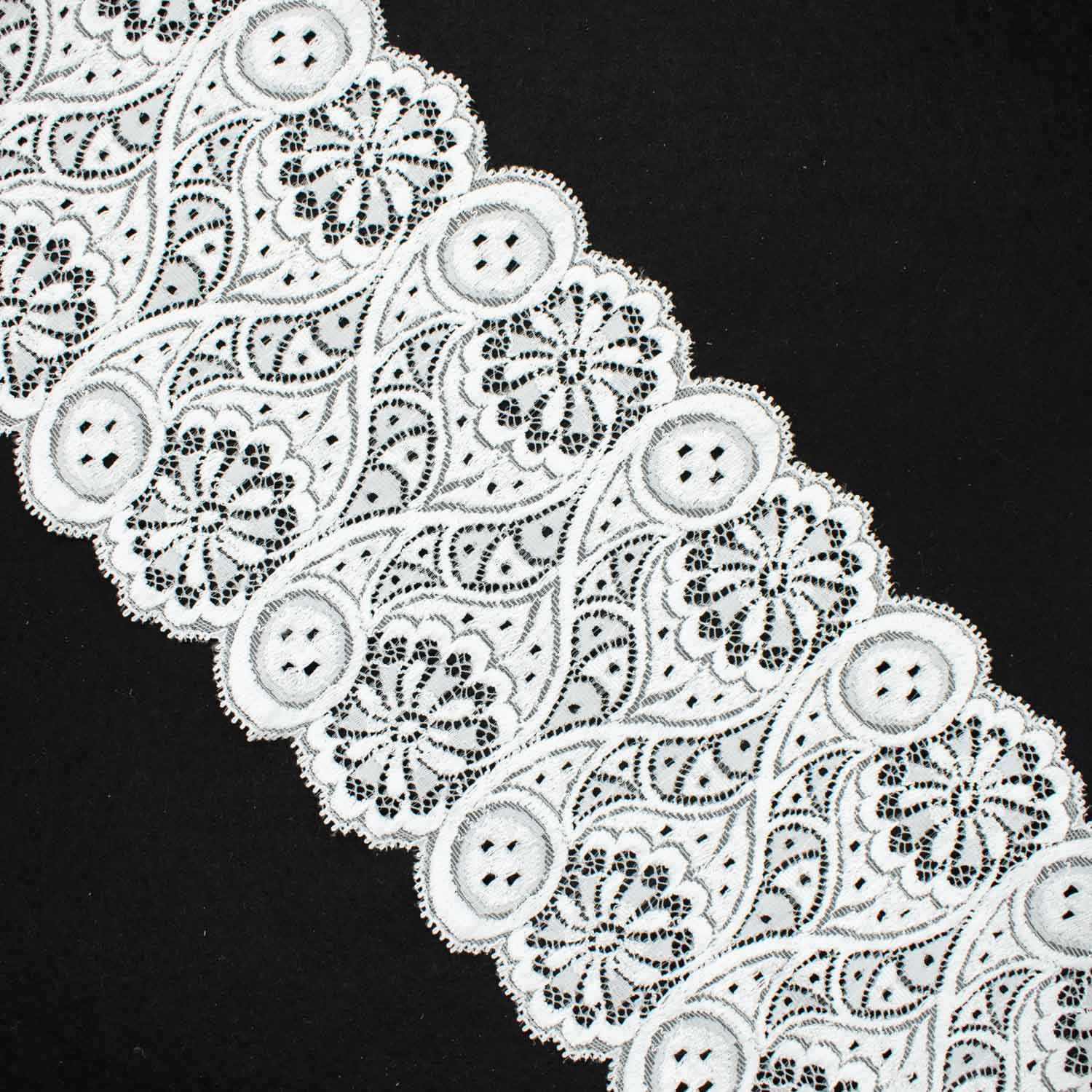 White Floral Stretch Raschel Lace Trim 13cm