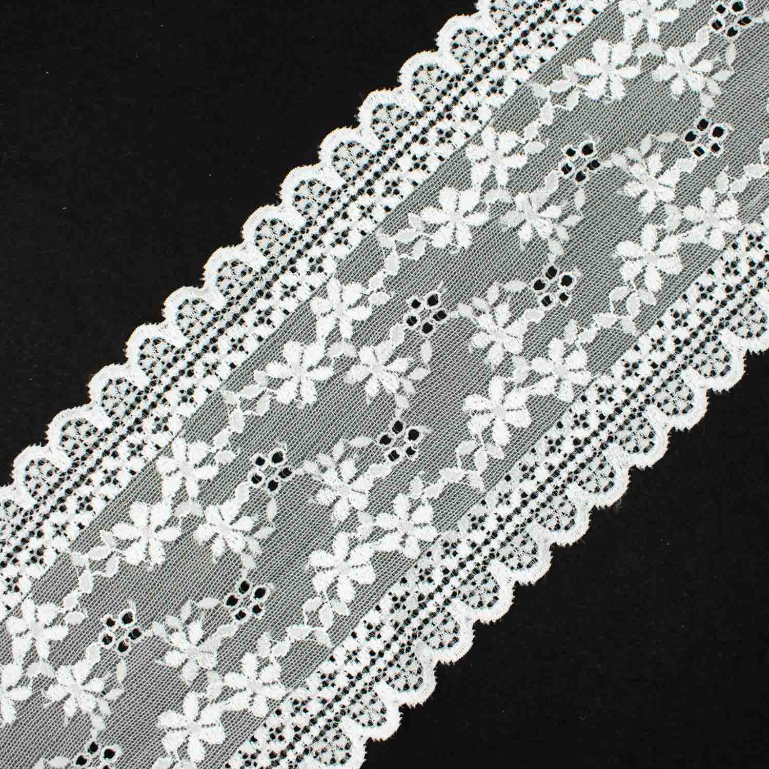 White Floral Stretch Raschel Lace Trim 13cm