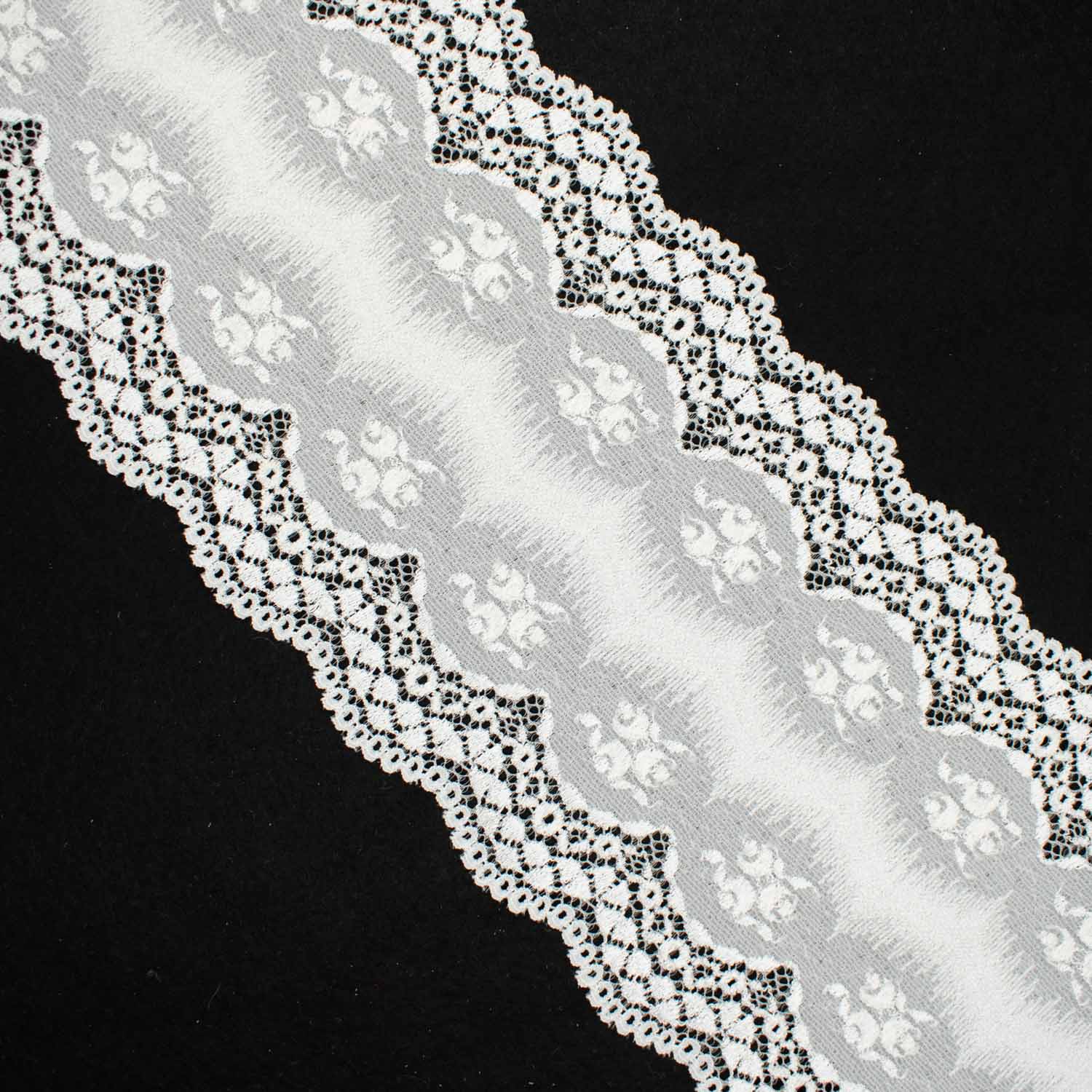 White Floral Stretch Raschel Lace Trim 13cm