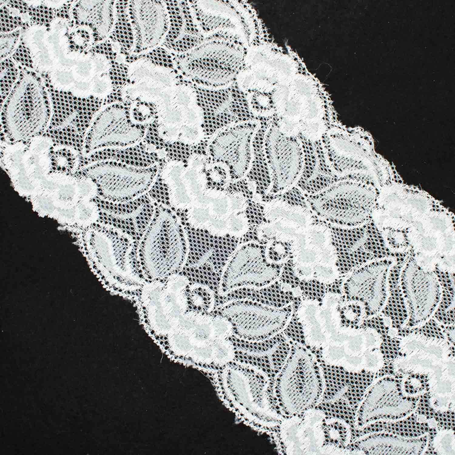 White Floral Stretch Raschel Lace Trim 13cm