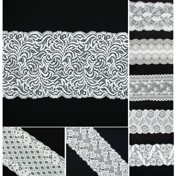 White Floral Stretch Raschel Lace Trim 13cm