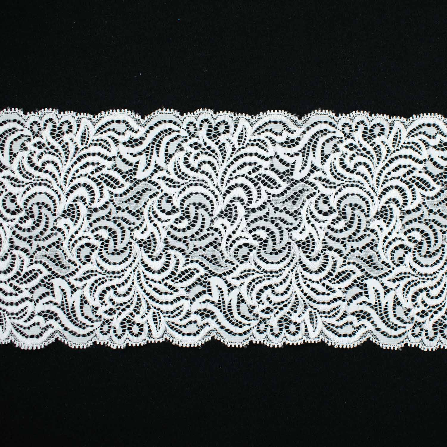 White Floral Stretch Raschel Lace Trim 13cm