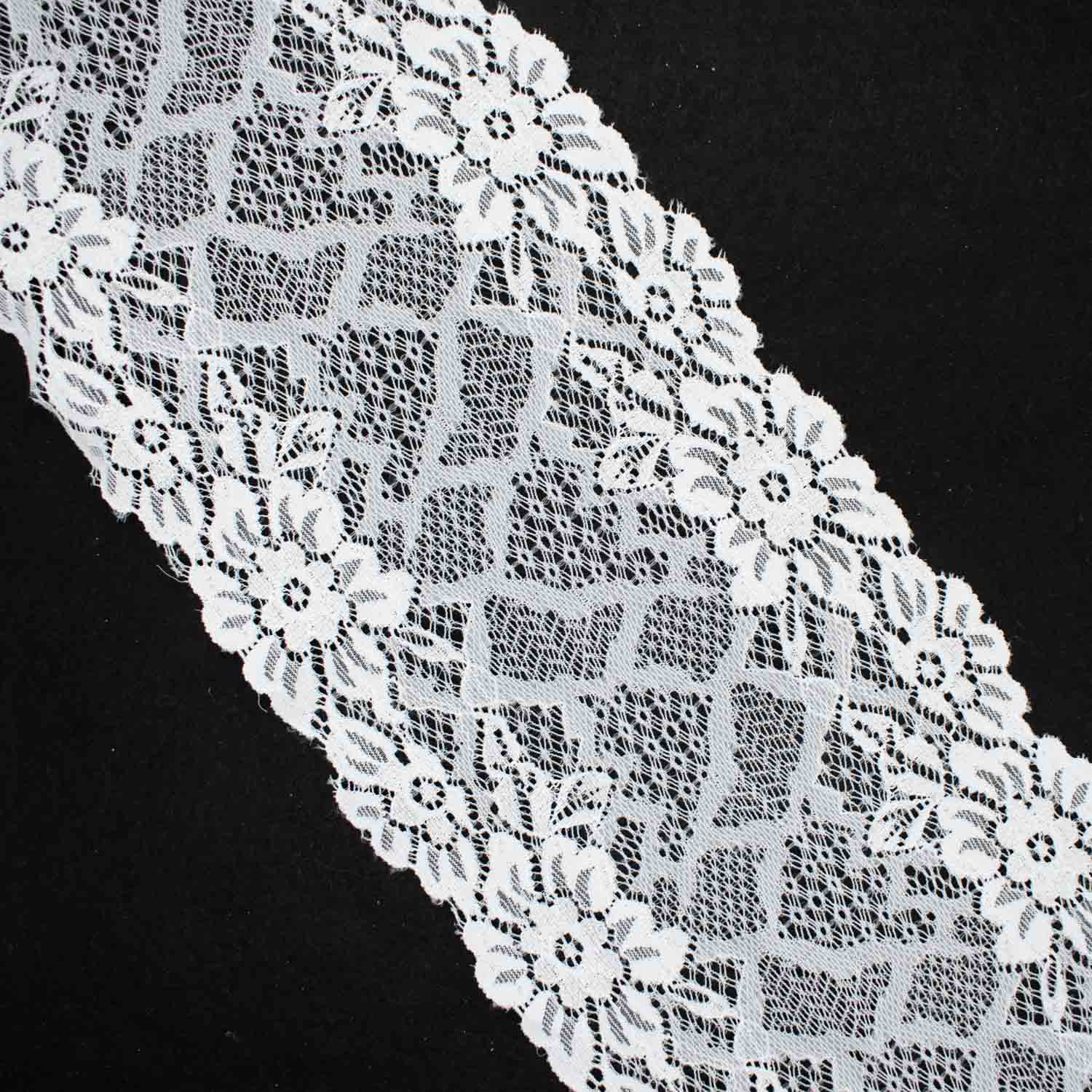 White Stretch Raschel Lace Trim 140mm