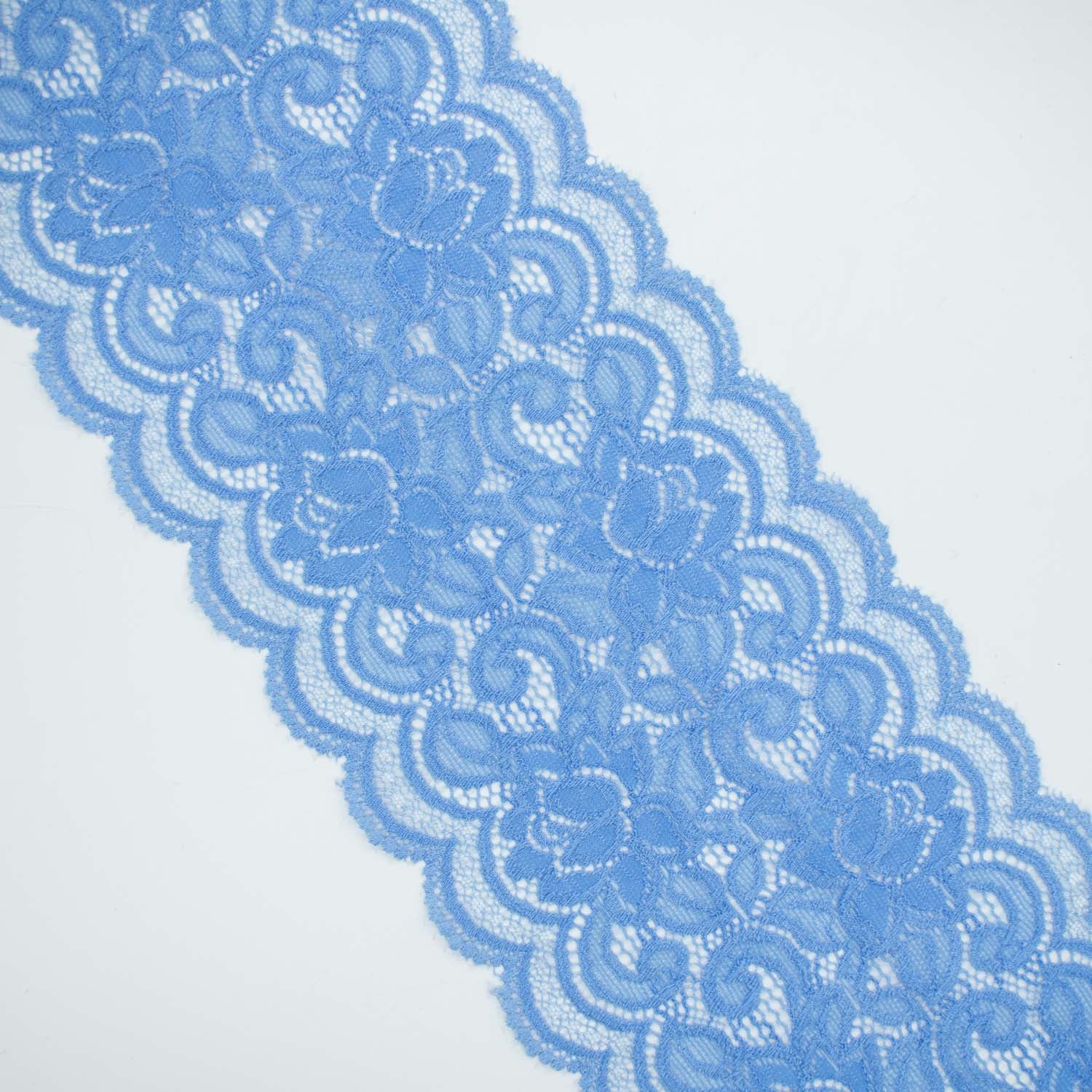 Blue Floral Stretch Raschel Lace Trim 150mm