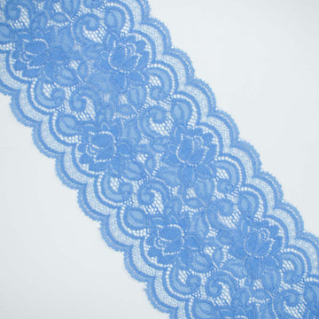 Blue Floral Stretch Raschel Lace Trim 150mm