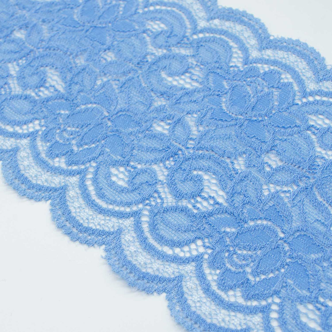 Blue Floral Stretch Raschel Lace Trim 150mm