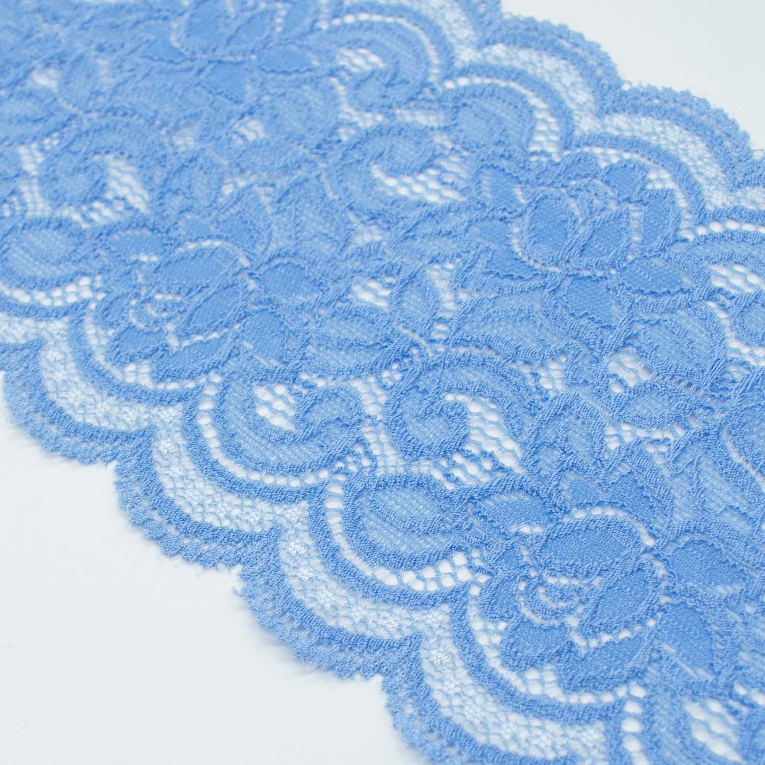 Blue Floral Stretch Raschel Lace Trim 150mm