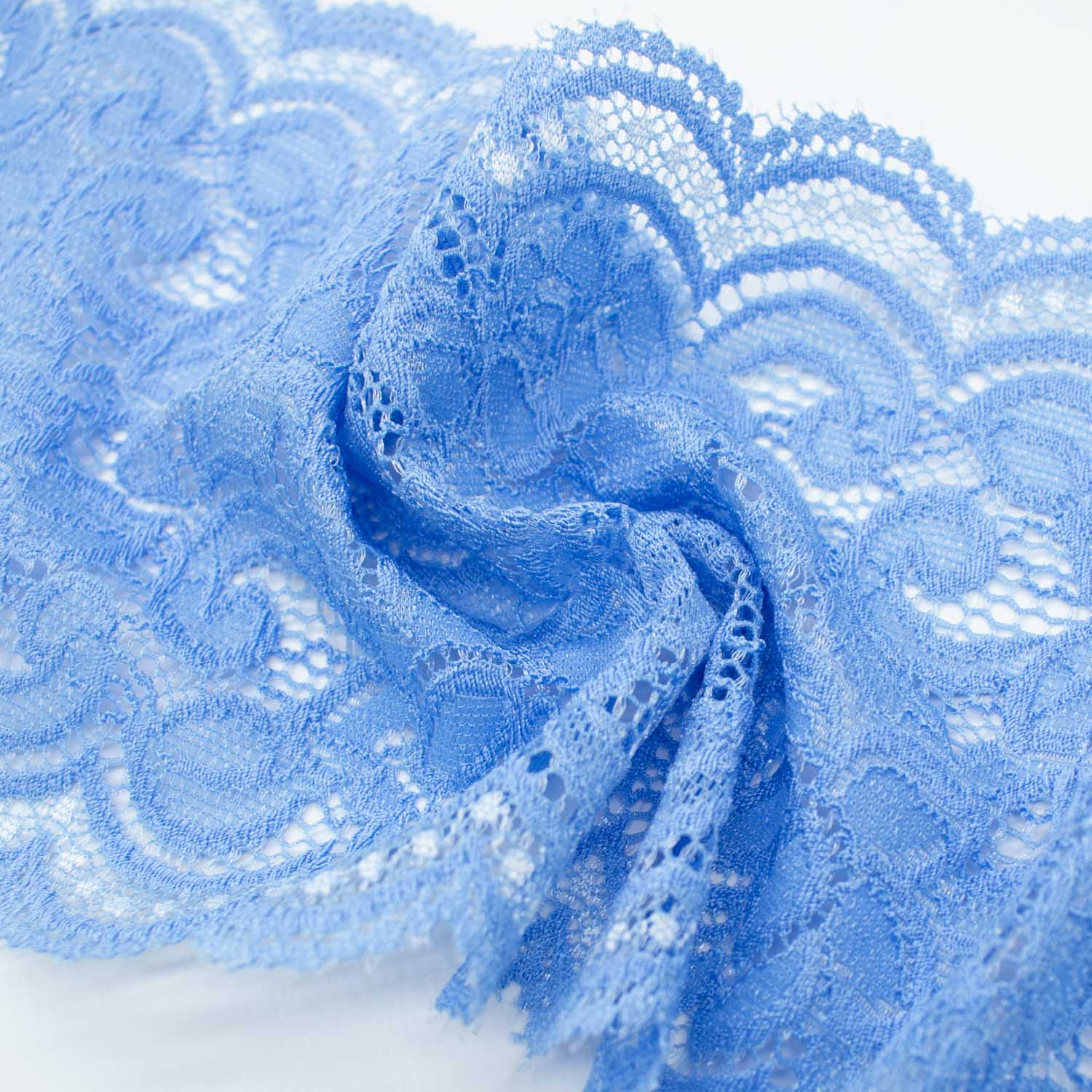 Blue Floral Stretch Raschel Lace Trim 150mm