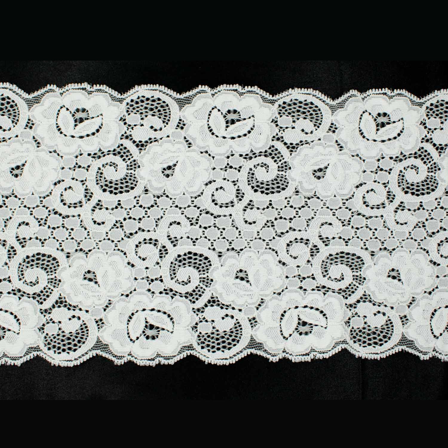 Light Grey Floral Stretch Raschel Lace Trim 150mm