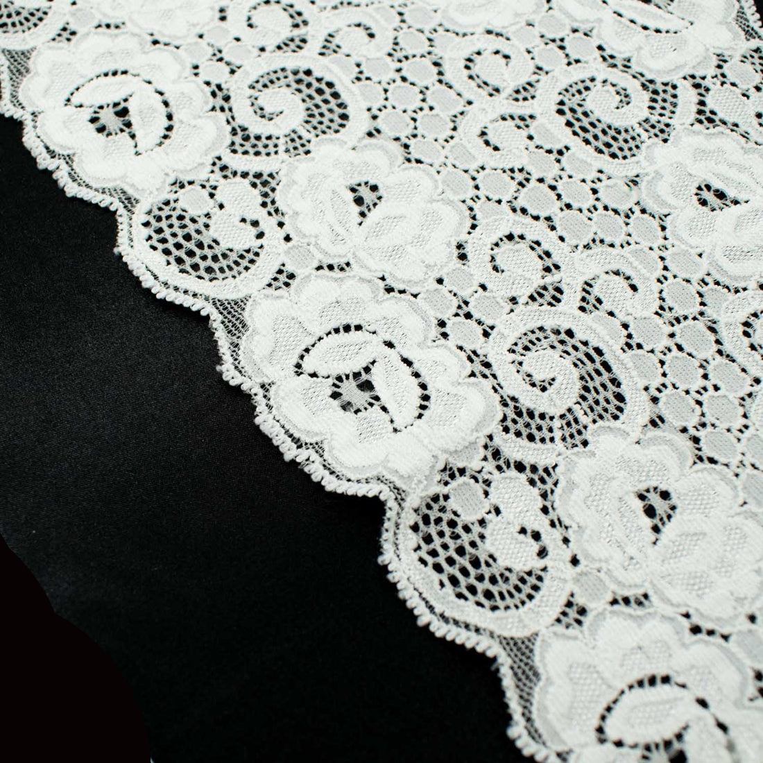 Light Grey Floral Stretch Raschel Lace Trim 150mm