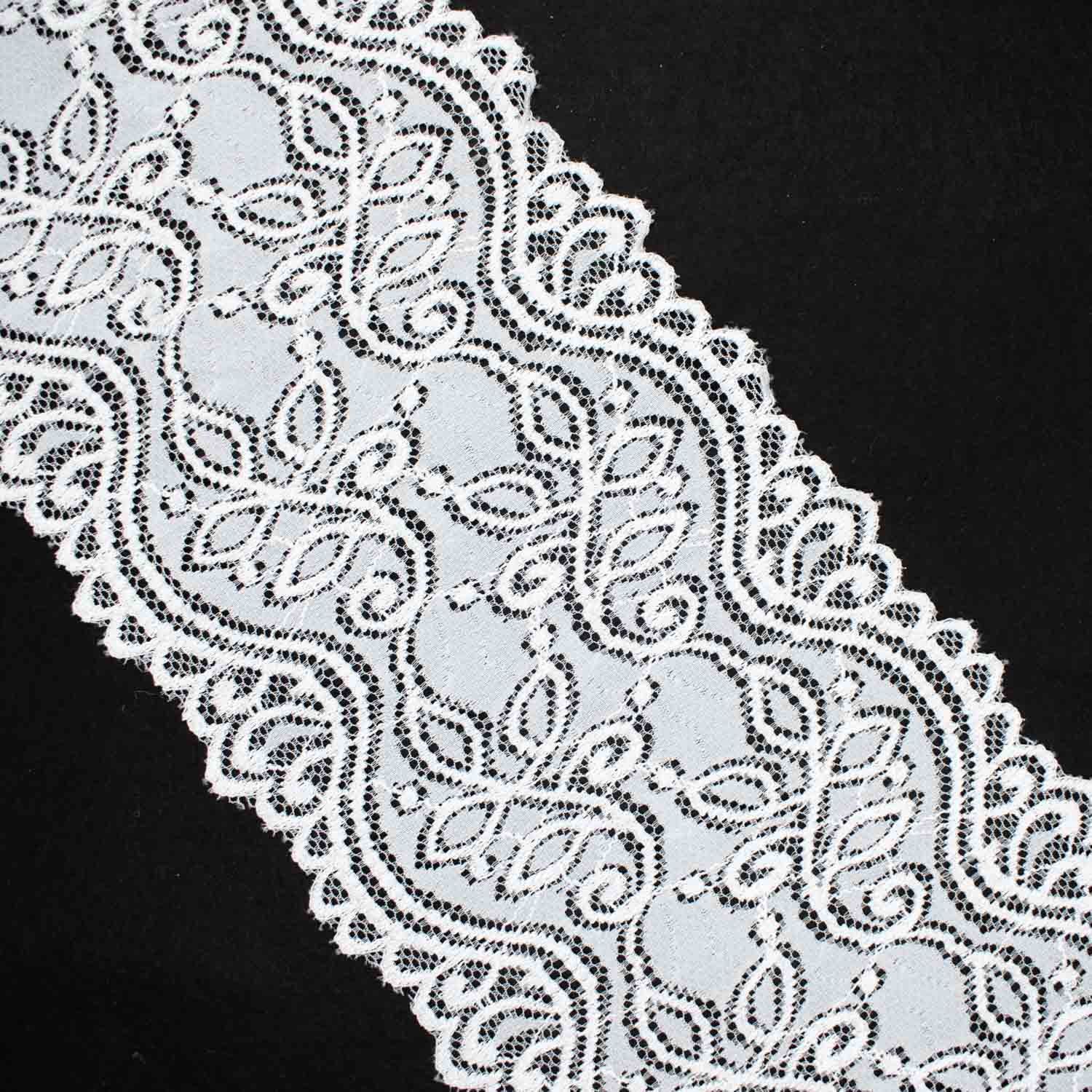 White Floral Stretch Raschel Lace Trim 160mm