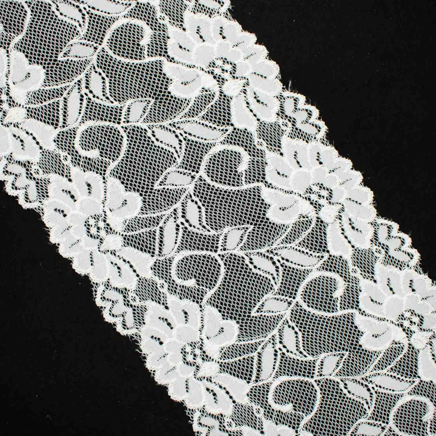 White Floral Stretch Raschel Lace Trim 160mm