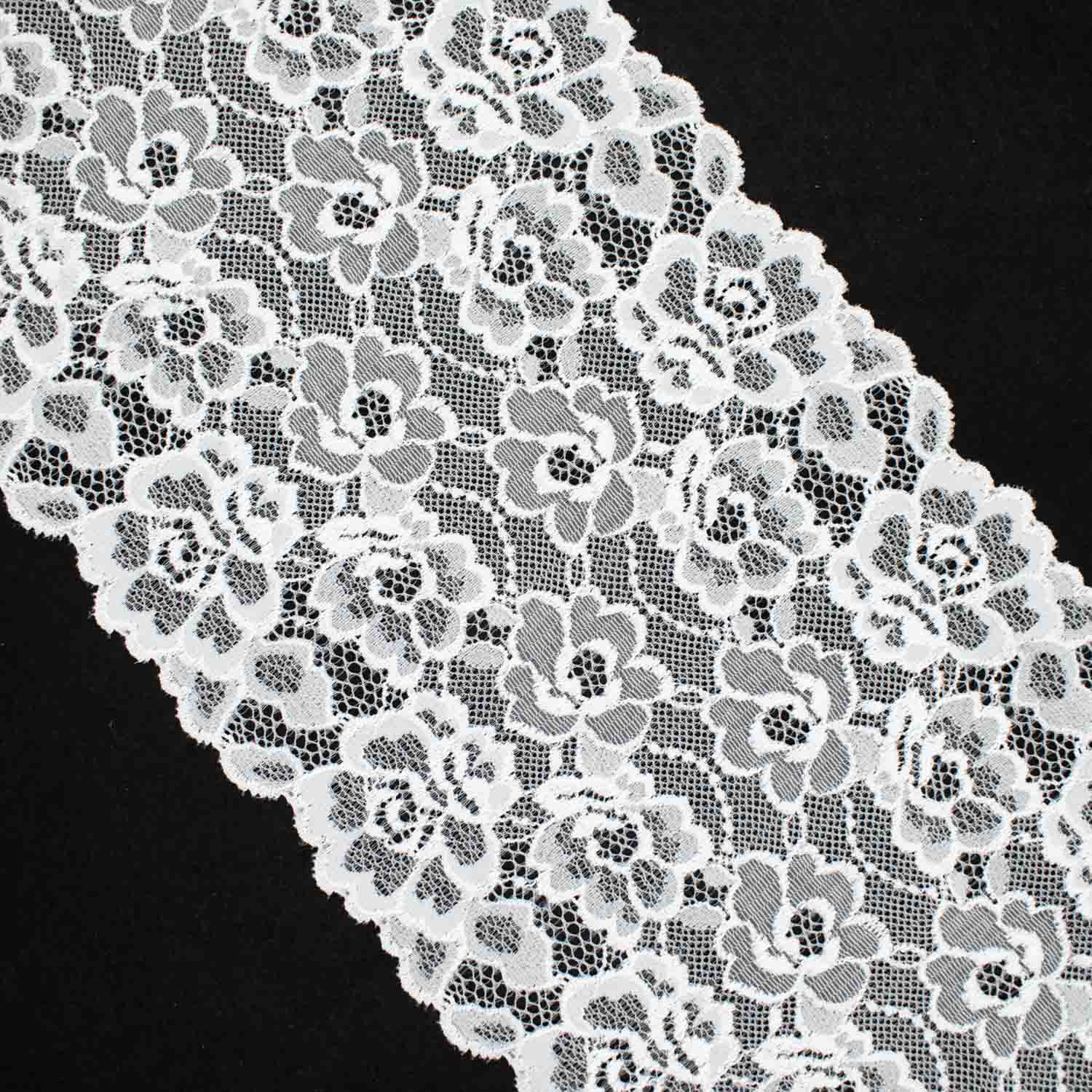 White Floral Stretch Raschel Lace Trim 160mm