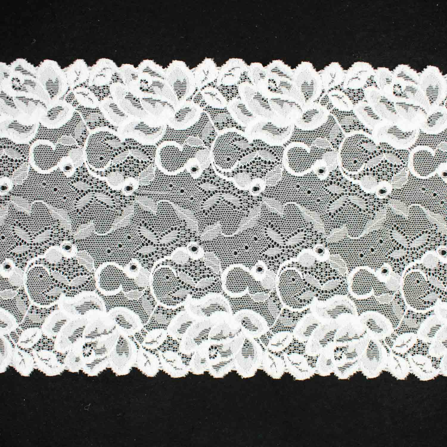 White Floral Stretch Raschel Lace Trim 160mm
