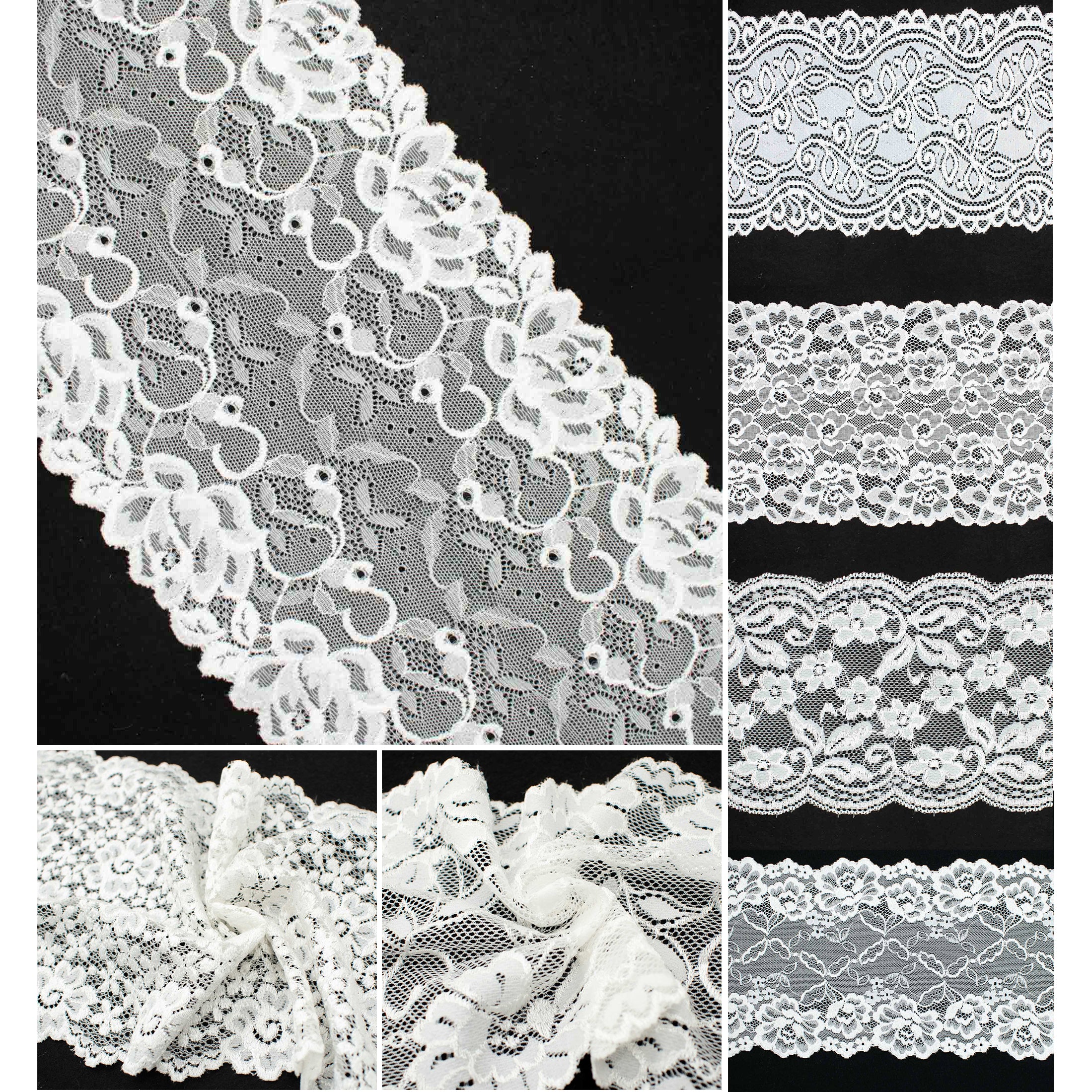 White Floral Stretch Raschel Lace Trim 160mm