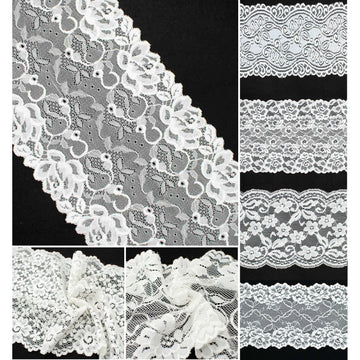 White Floral Stretch Raschel Lace Trim 160mm