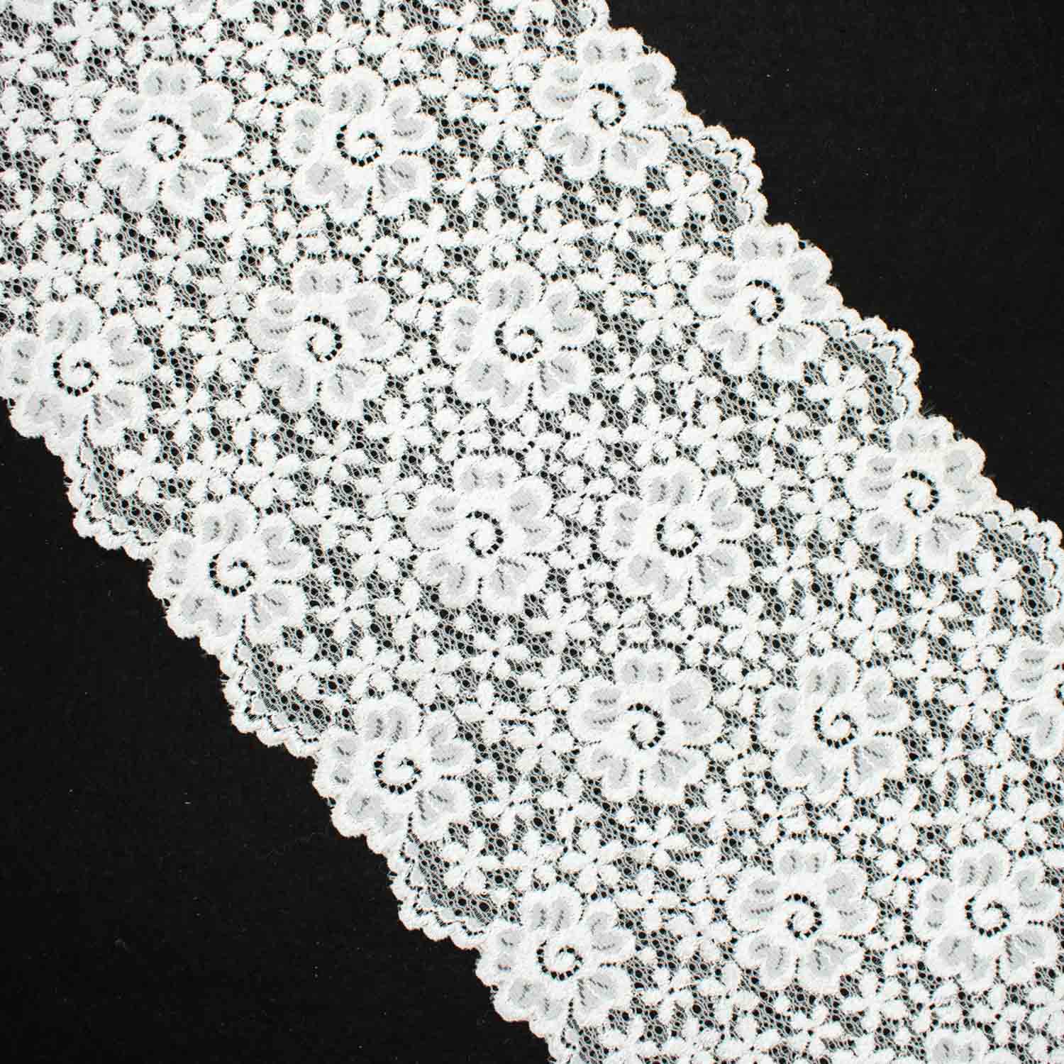 White Floral Stretch Raschel Lace Trim 160mm
