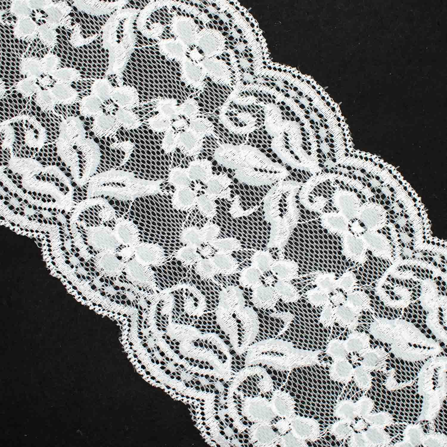 White Floral Stretch Raschel Lace Trim 160mm