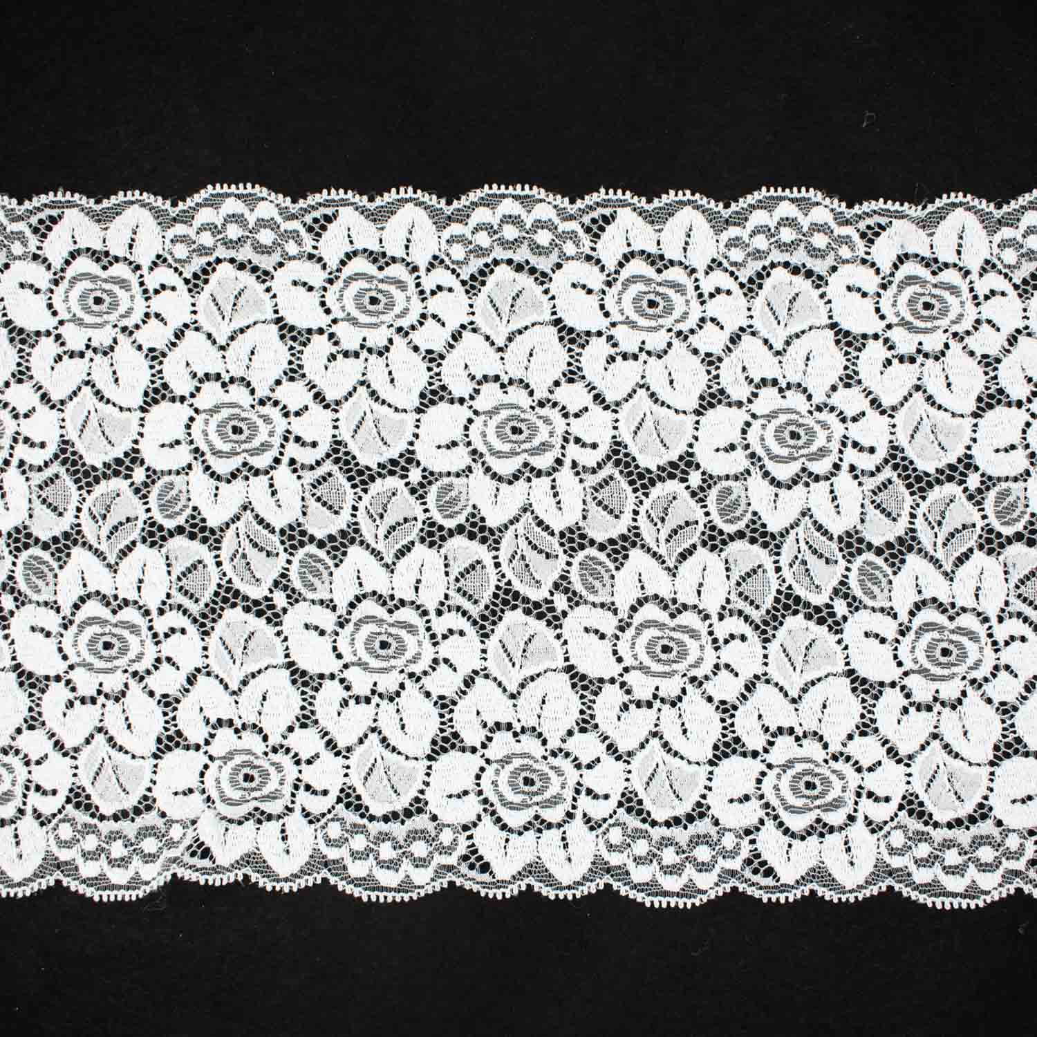 White Flroal Bloom Stretch Raschel Lace Trim 170mm