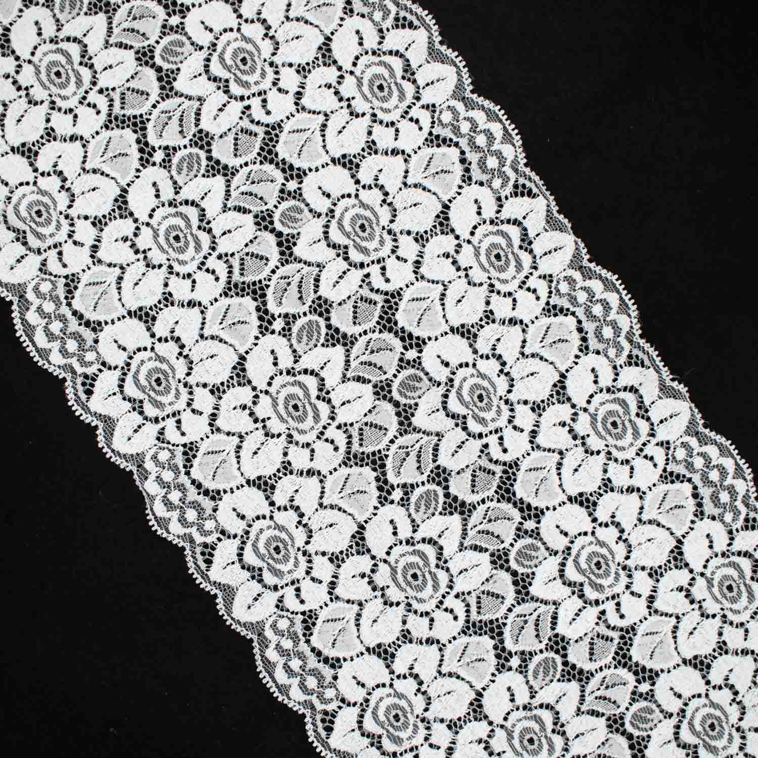 White Flroal Bloom Stretch Raschel Lace Trim 170mm