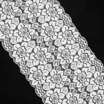 White Flroal Bloom Stretch Raschel Lace Trim 170mm