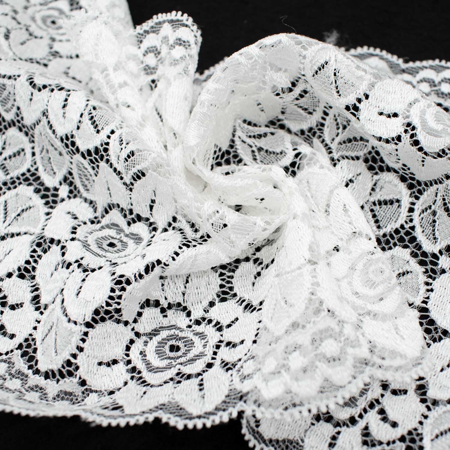 White Flroal Bloom Stretch Raschel Lace Trim 170mm
