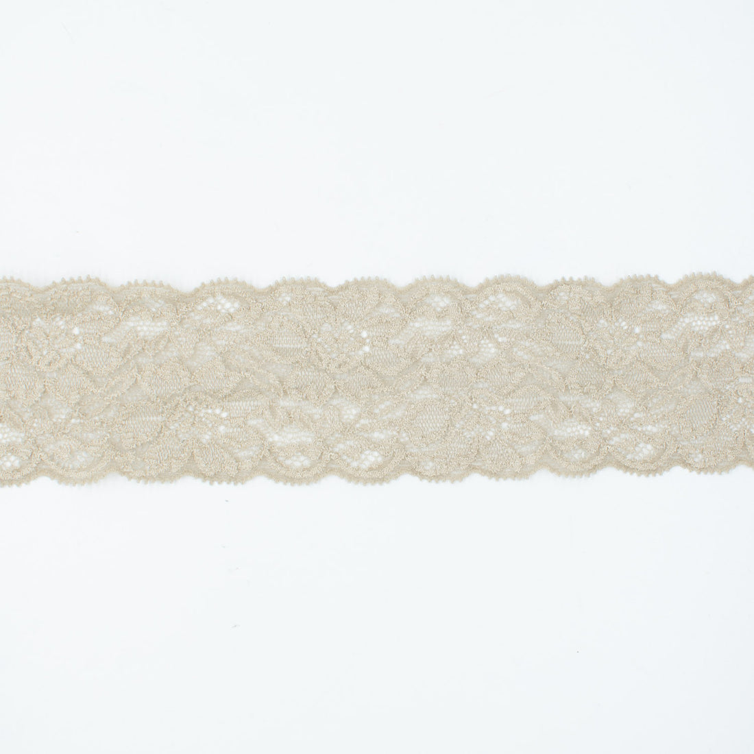 Flower Stretch Raschel Lace Trim 75mm Light Tan