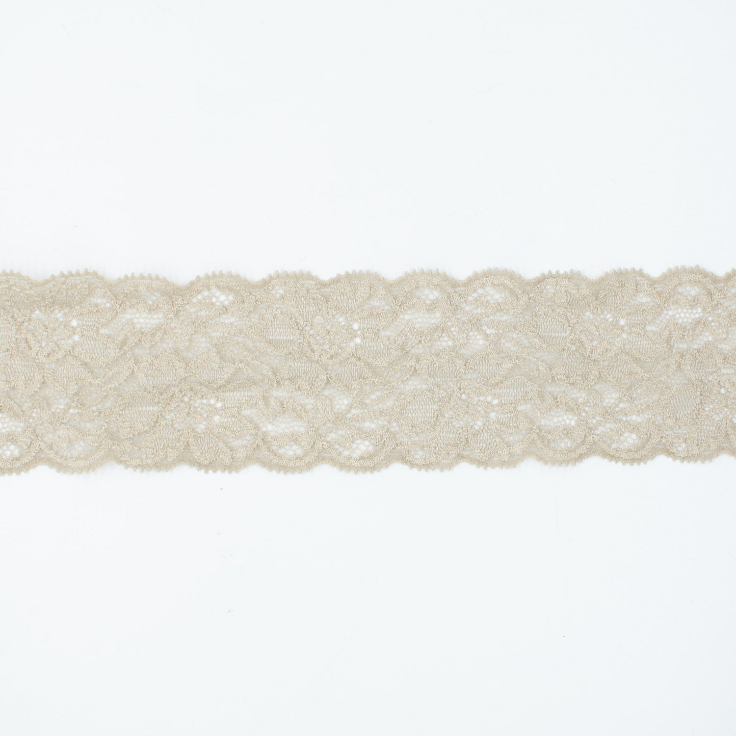 Flower Stretch Raschel Lace Trim 75mm Light Tan