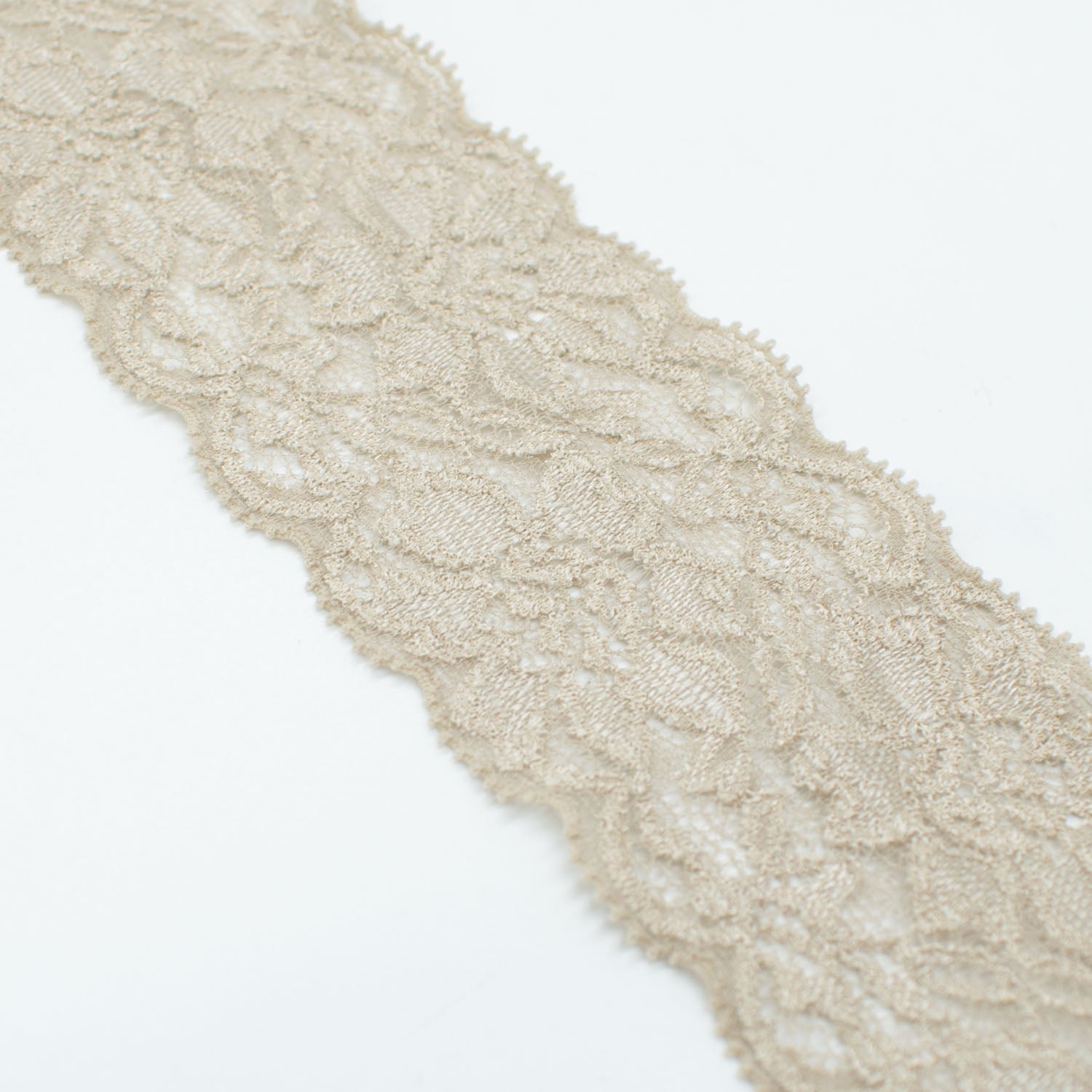 Flower Stretch Raschel Lace Trim 75mm Light Tan