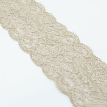 Flower Stretch Raschel Lace Trim 75mm Light Tan