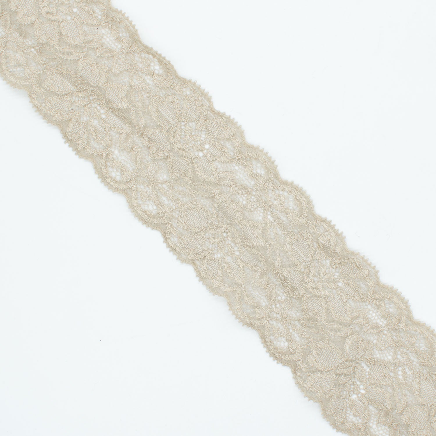 Flower Stretch Raschel Lace Trim 75mm Light Tan