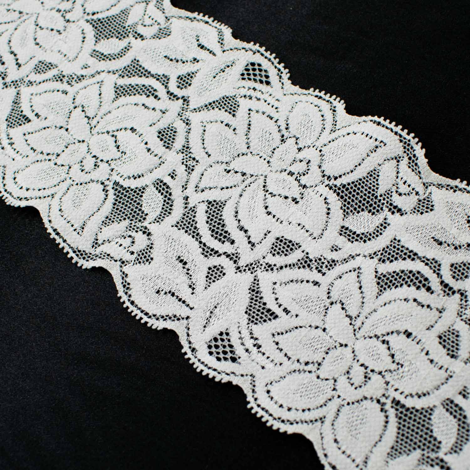 Floral Stretch Raschel Lace Trim 85mm Light Grey
