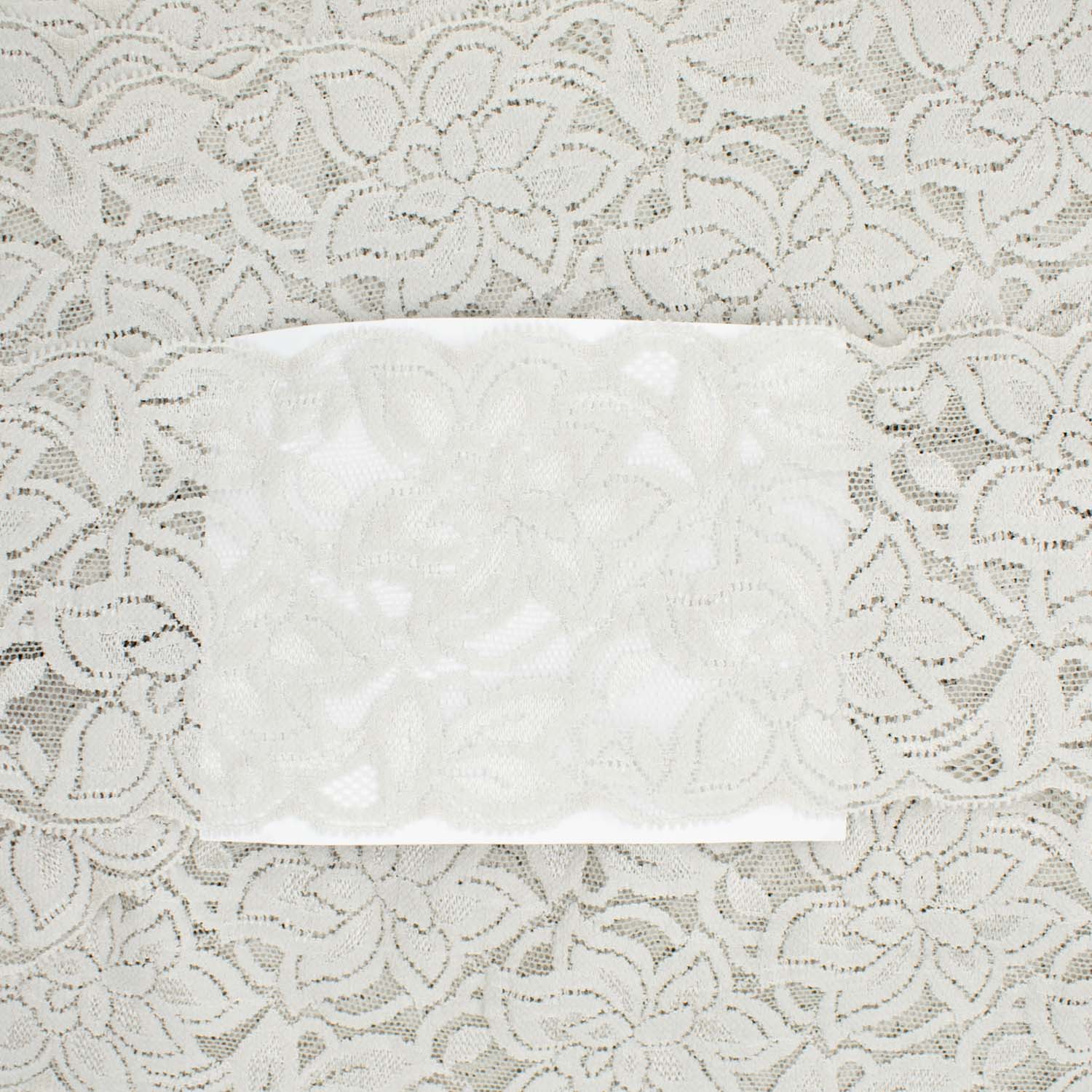 Floral Stretch Raschel Lace Trim 85mm Light Grey