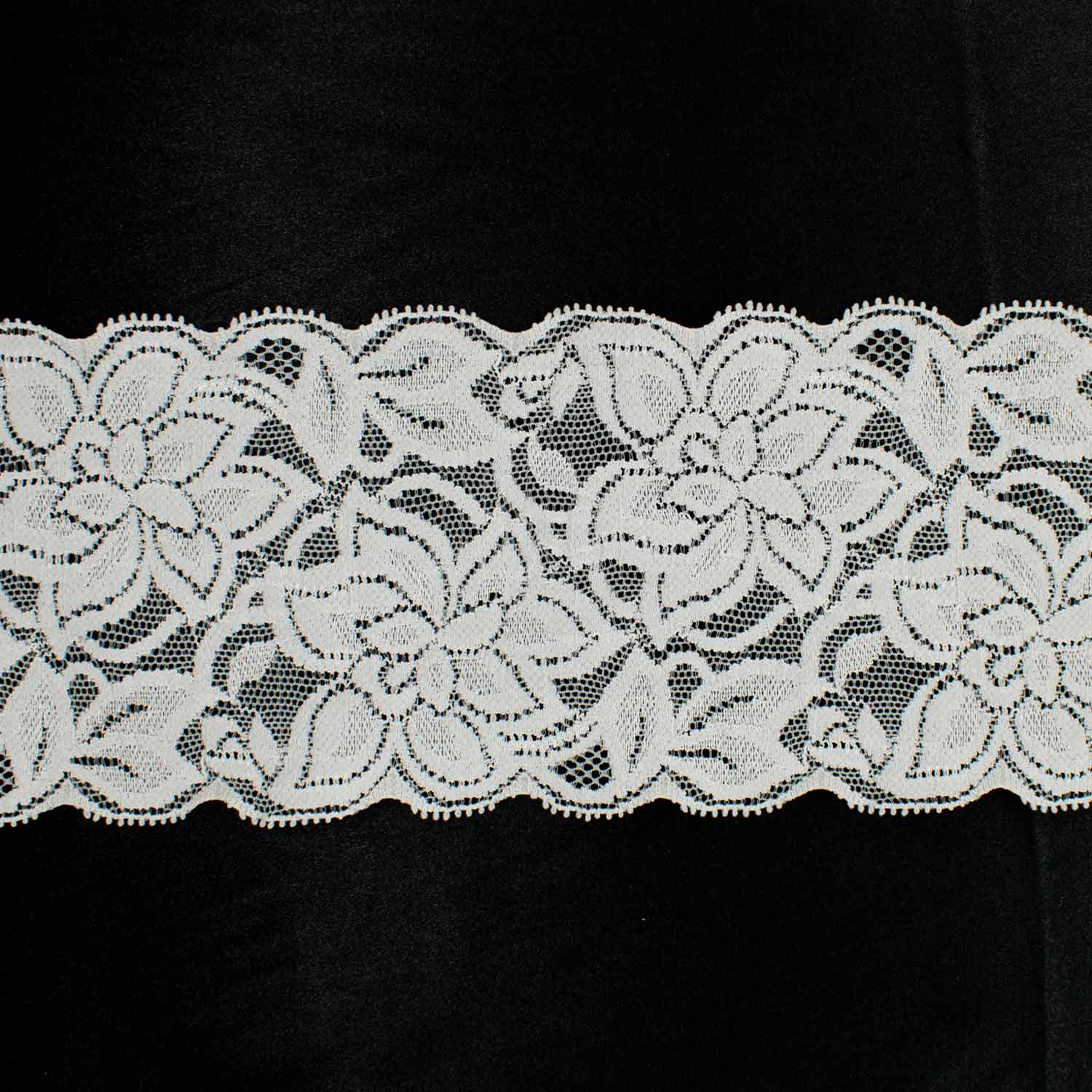 Floral Stretch Raschel Lace Trim 85mm Light Grey