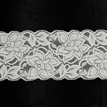 Floral Stretch Raschel Lace Trim 85mm Light Grey
