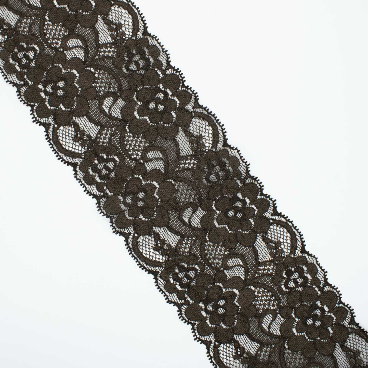 Floral Stretch Raschel Lace Trim 90mm Cocoa Brown