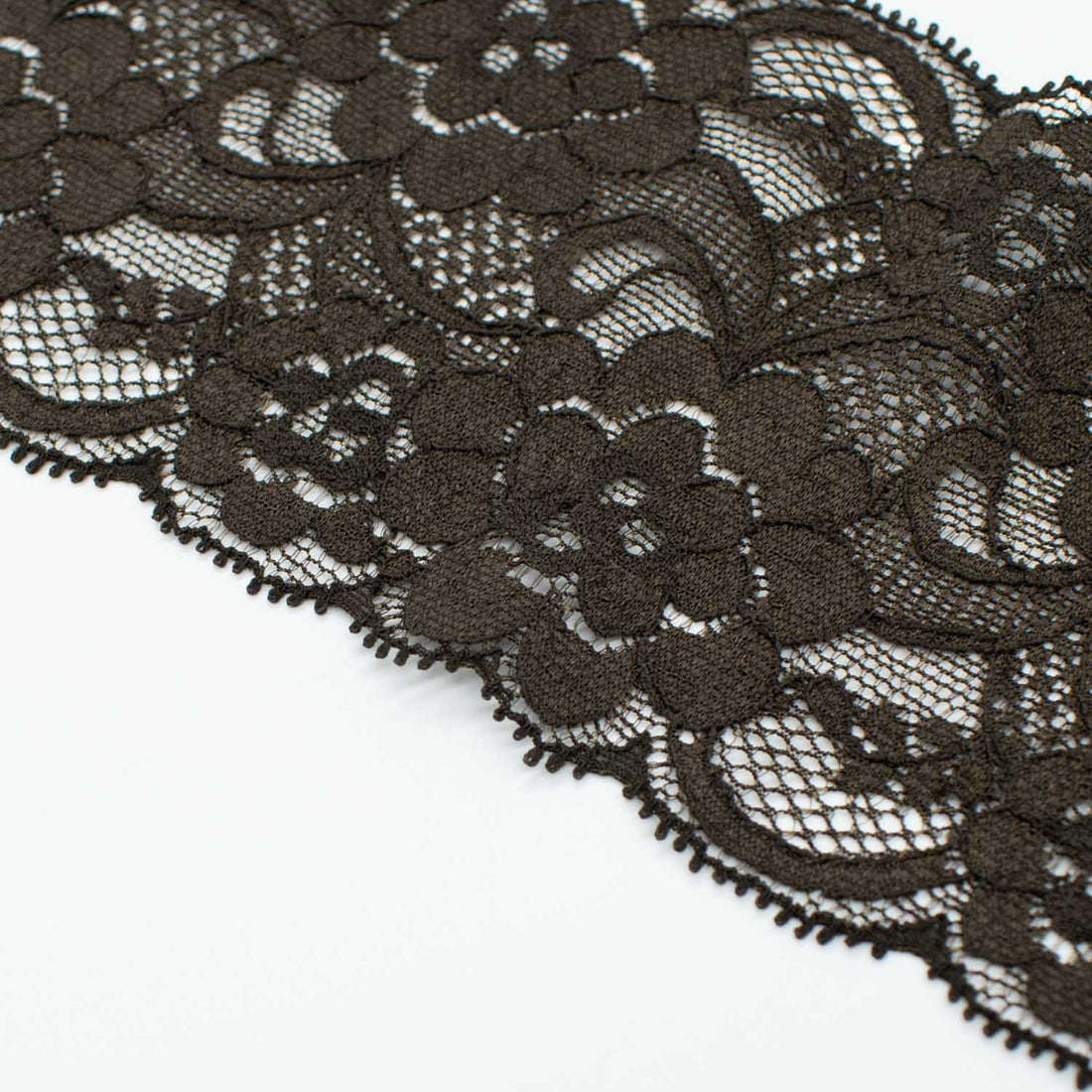 Floral Stretch Raschel Lace Trim 90mm Cocoa Brown
