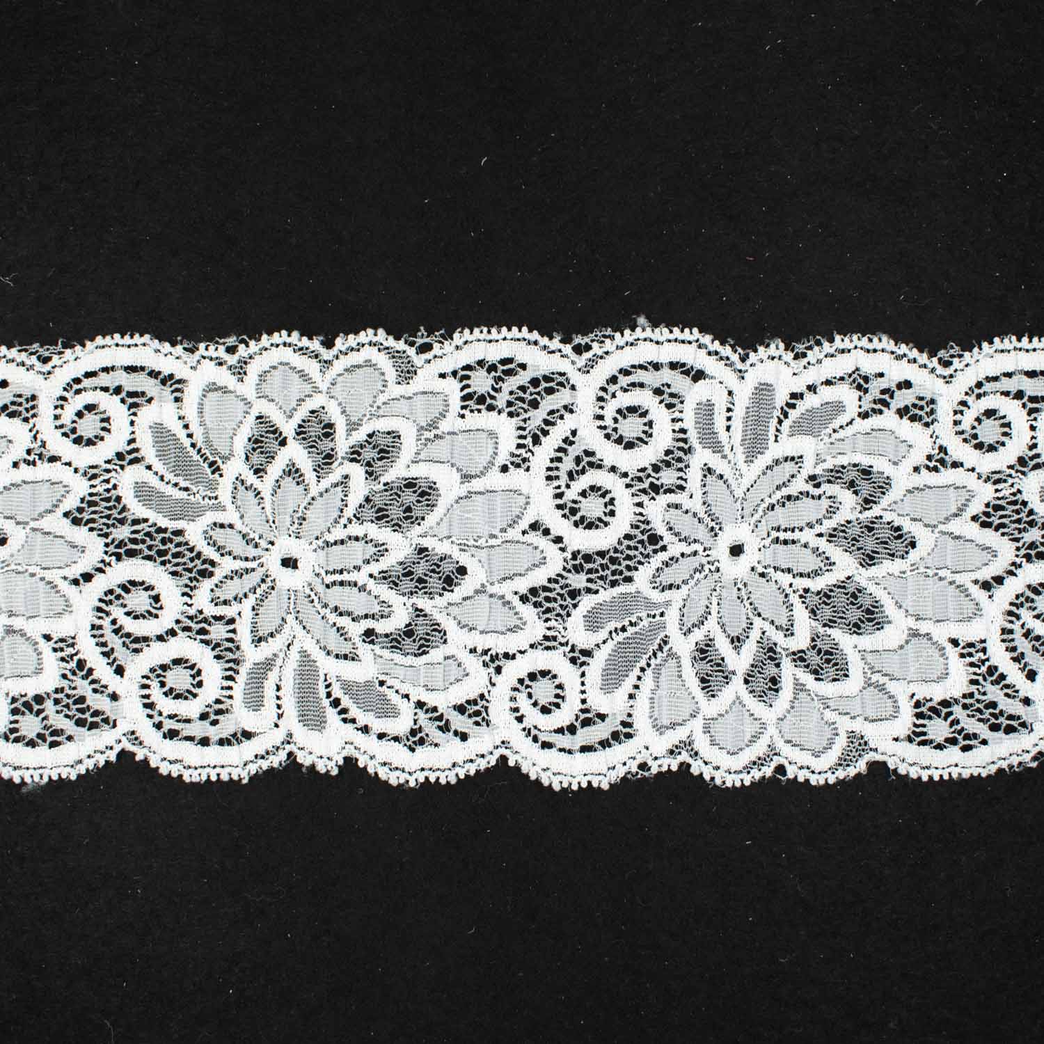 Floral Stretch Raschel Lace Trim 90mm White