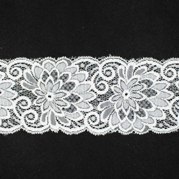 Floral Stretch Raschel Lace Trim 90mm White