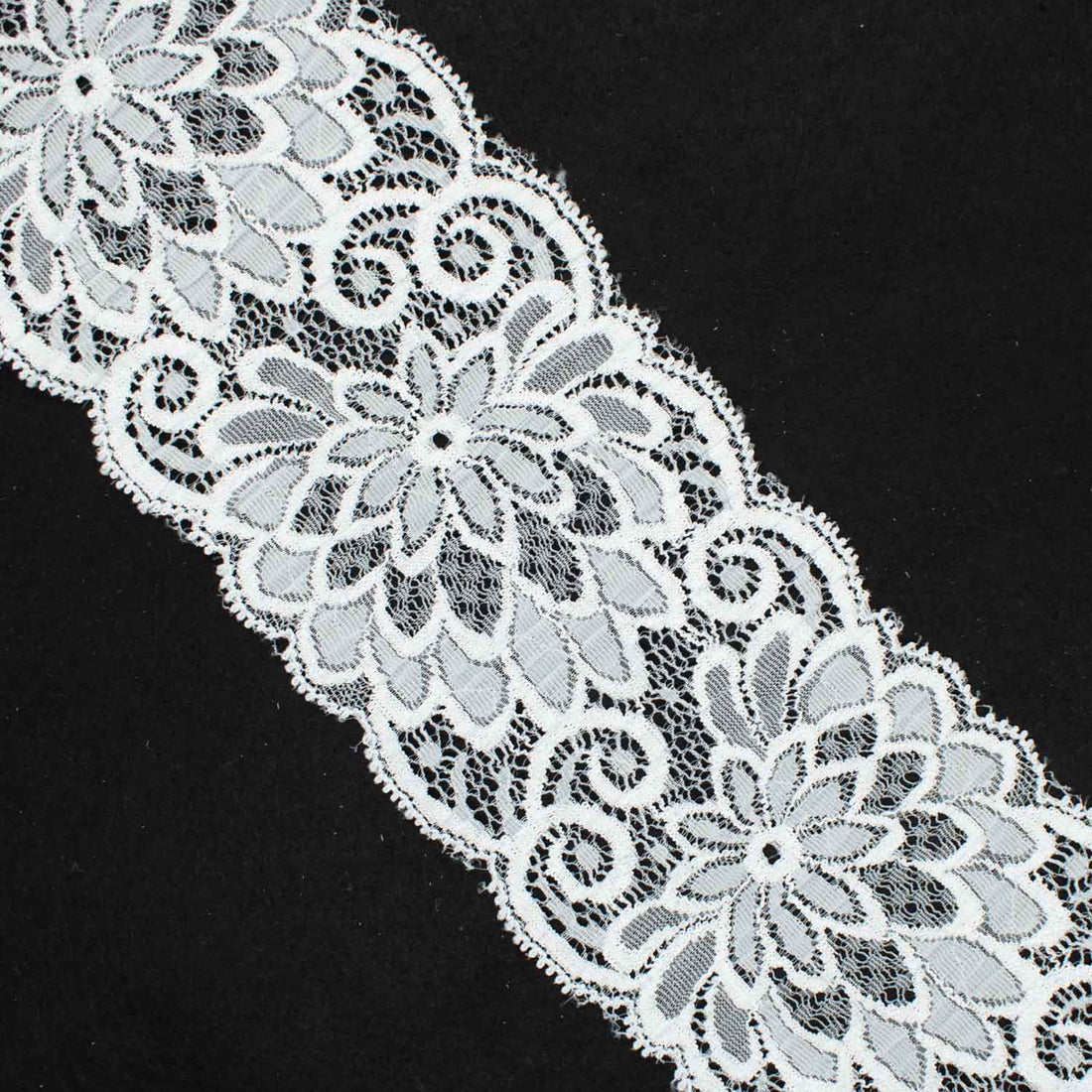 Floral Stretch Raschel Lace Trim 90mm White