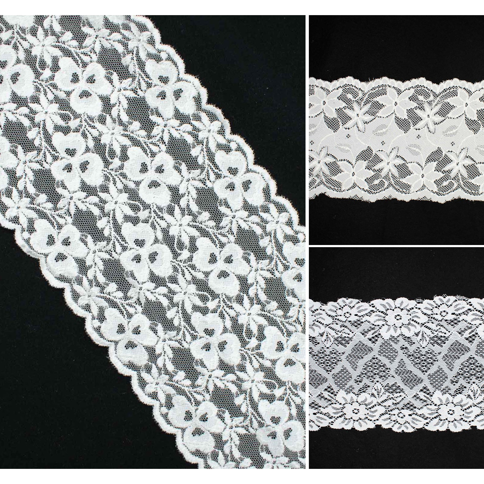 White Stretch Raschel Lace Trim 140mm