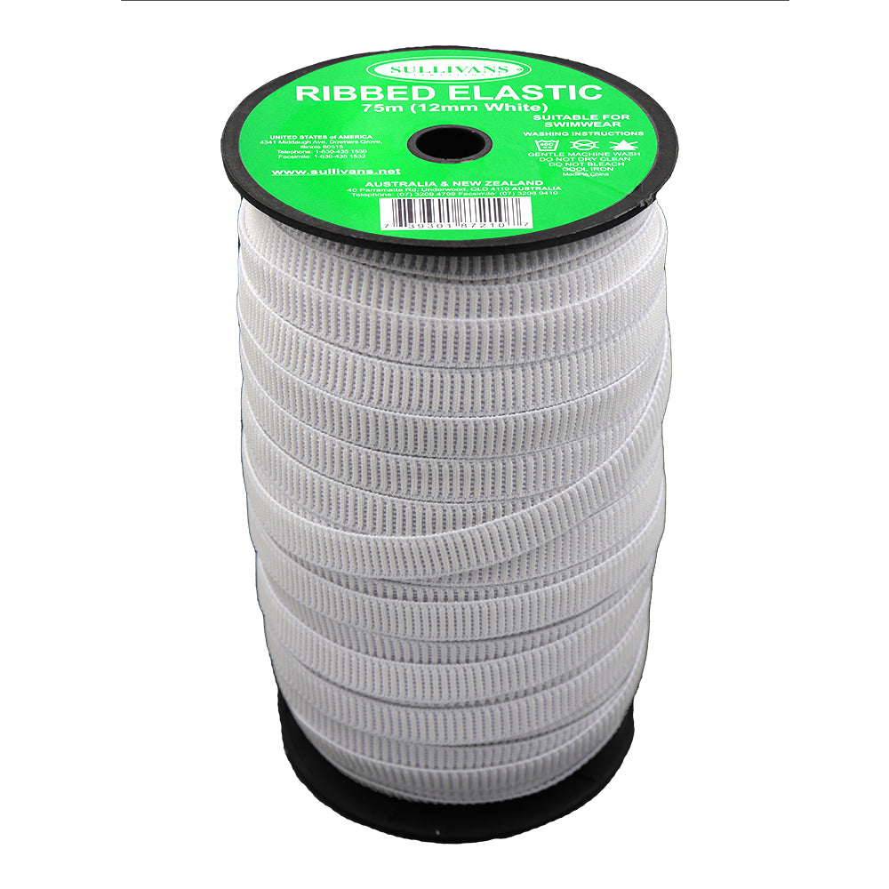 Sullivans Ribbed Non-Roll Elastic 12mm White