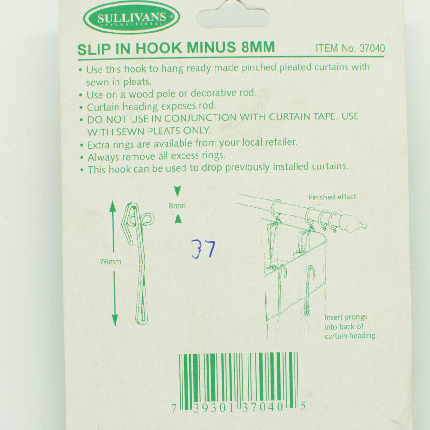 Sullivans 2 Prong Pinch Pleat Slip in Curtain Hooks Minus 8MM 15Pcs